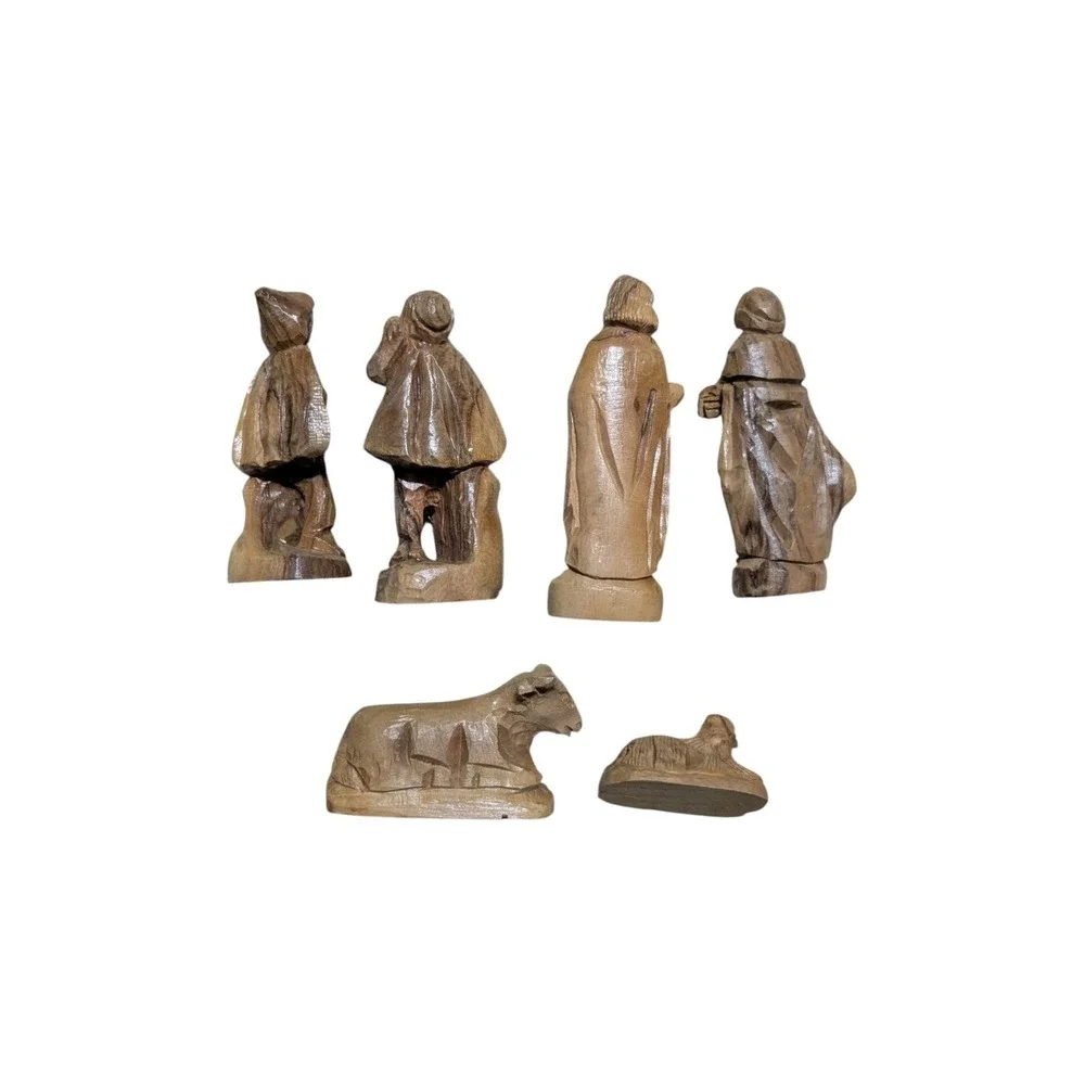Vintage Hand Carved Olive Wood Nativity Figures‎ Holy Land Folk Art Set